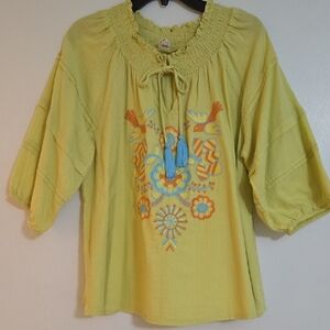 Ivy Jane Yellow Blouse with Vibrant Embroidery